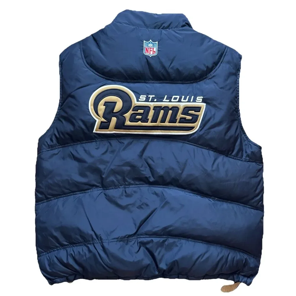 Vintage Reebok St Louis Rams Puffer Vest Mens XL NFL Blue Embroidered